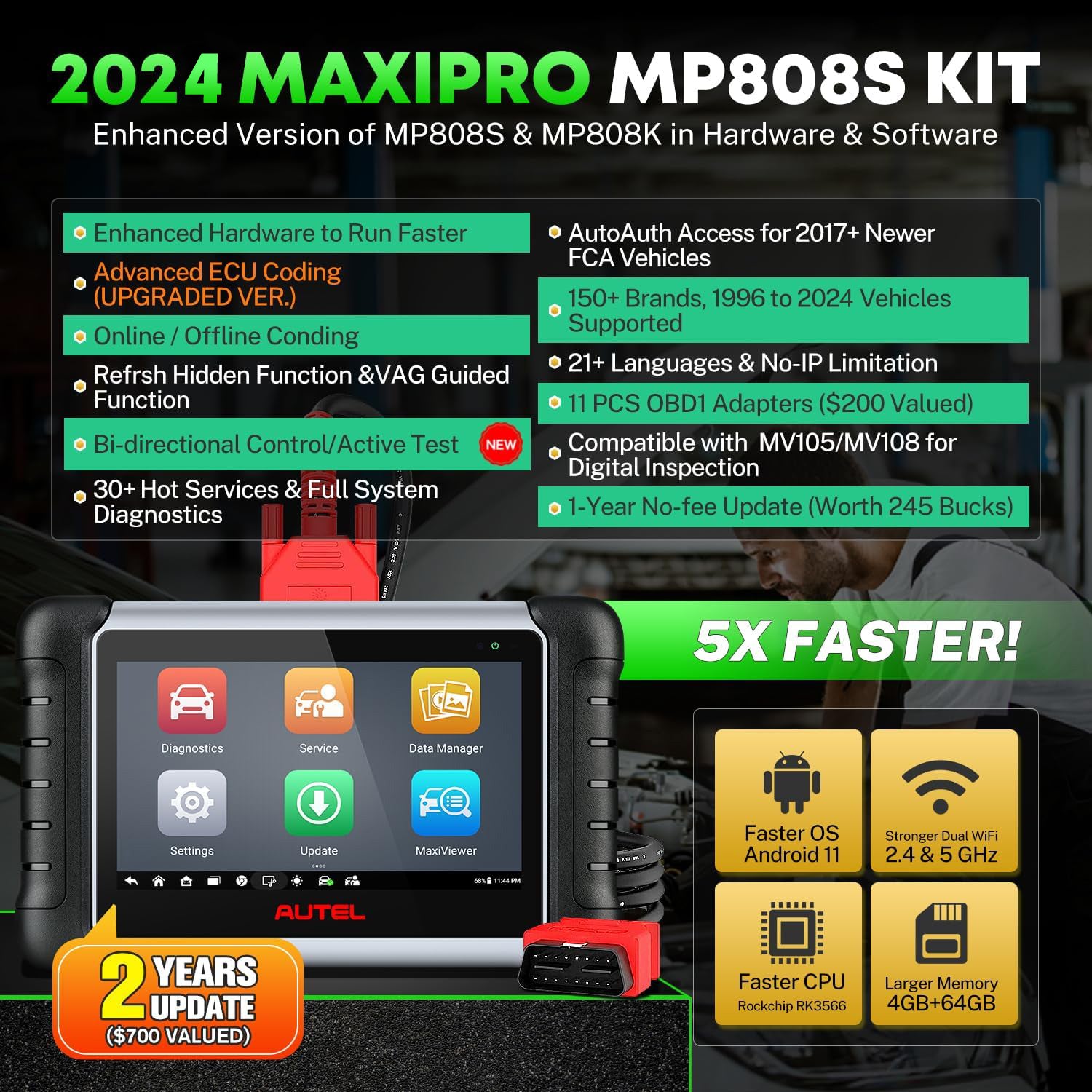 Autel Maxipro MP808S Kit with full set connectors enhanced hardware & software mp808k