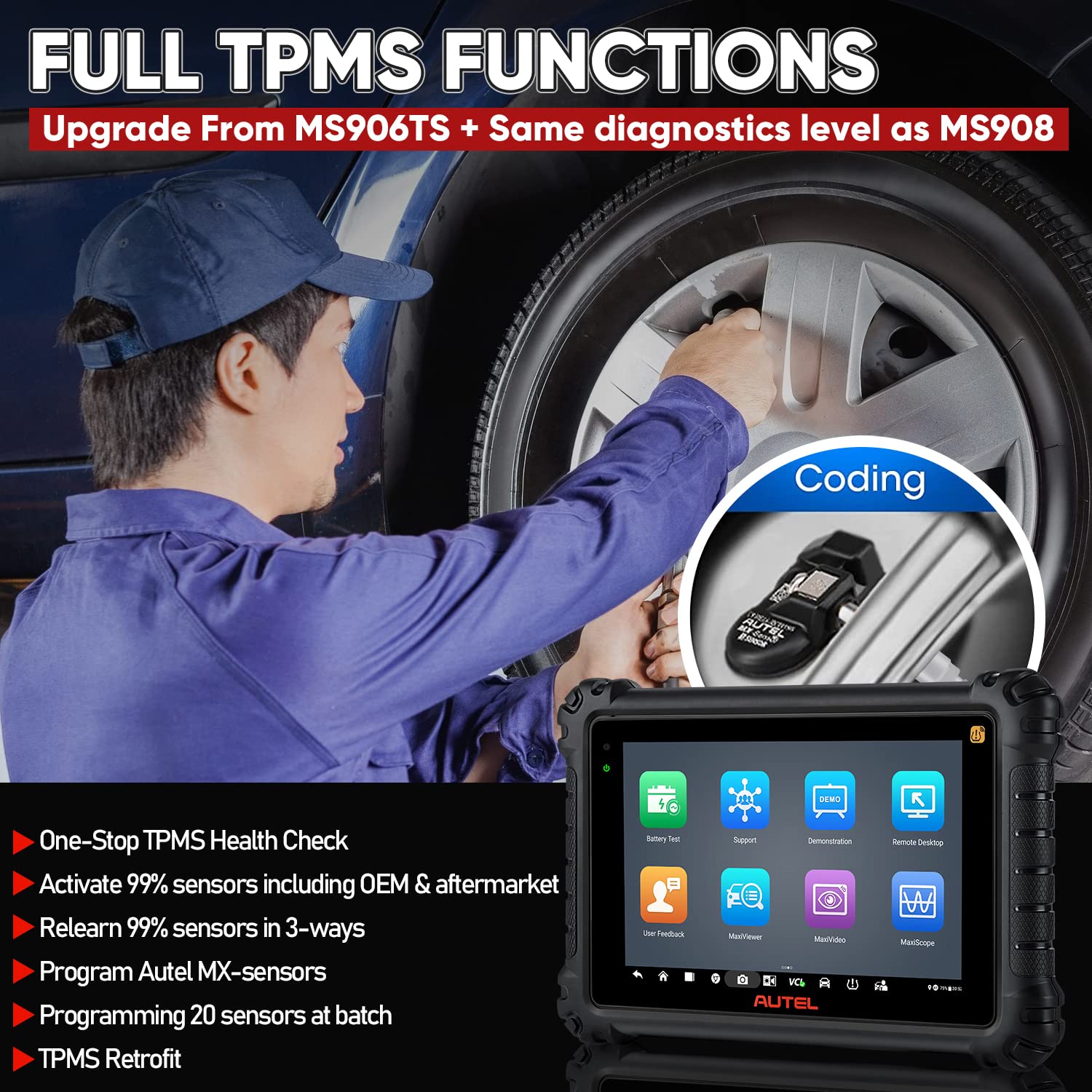 ms906 pro ts Complete TPMS function, Preventing Accidents, Driving Safety