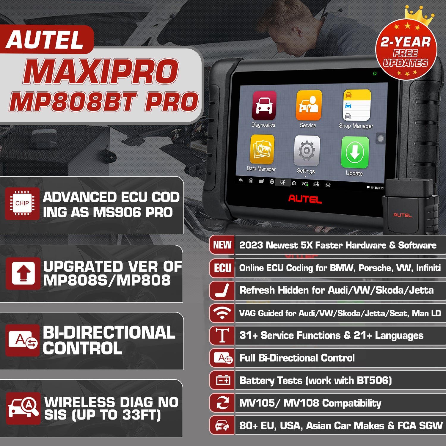 Autel MaxiPRO MP808BT Pro Features