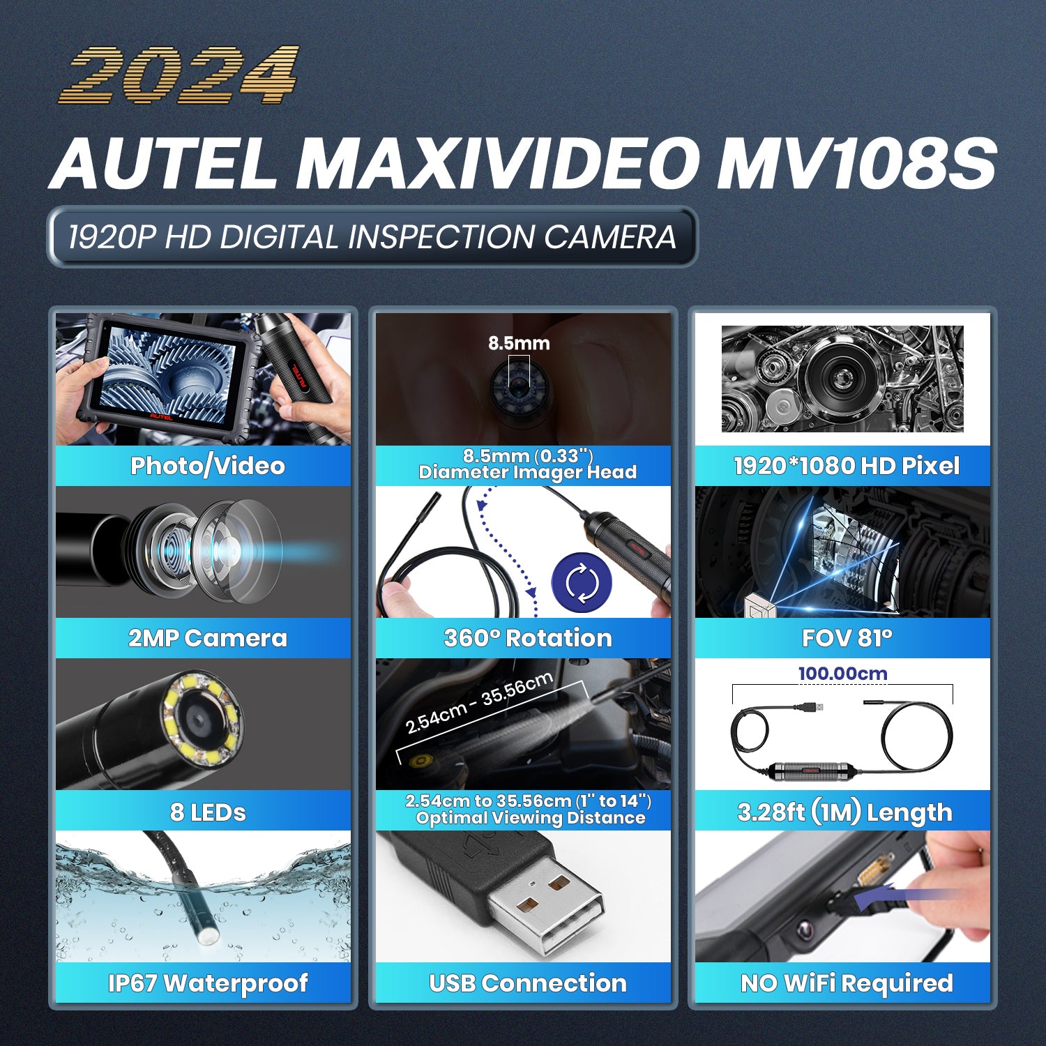 autel maxivideo mv108s 1920P HD Digital inspection camera