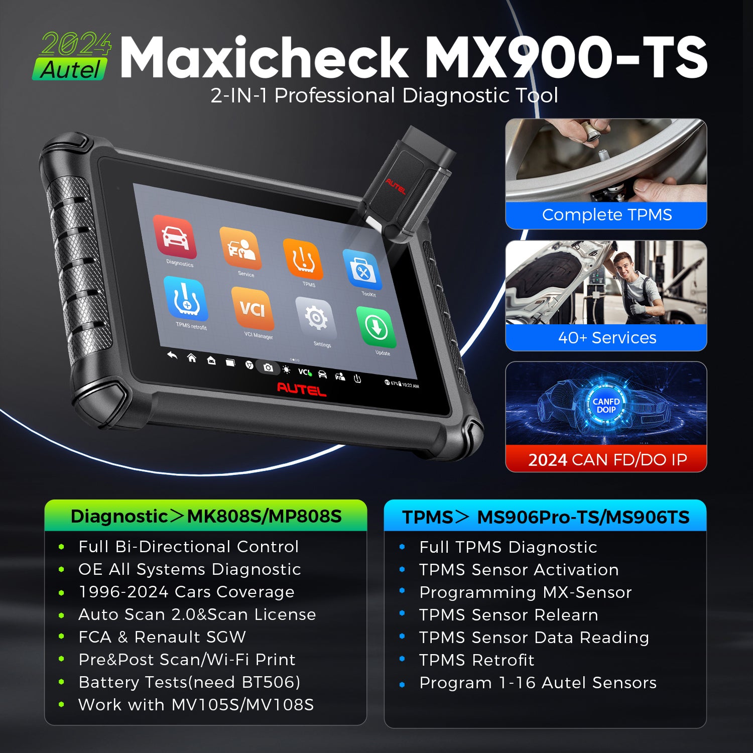 Autel MaxiCheck MX900-TS MX900TS highlight features