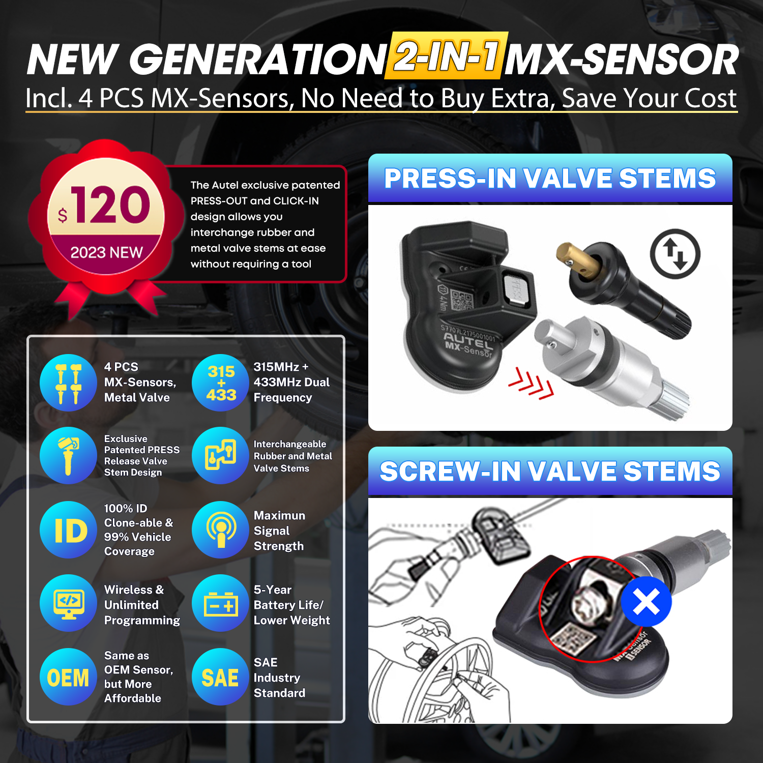 Autel MaxiTPMS TS508 TPMS Tool Kit with 8 MX-Sensors