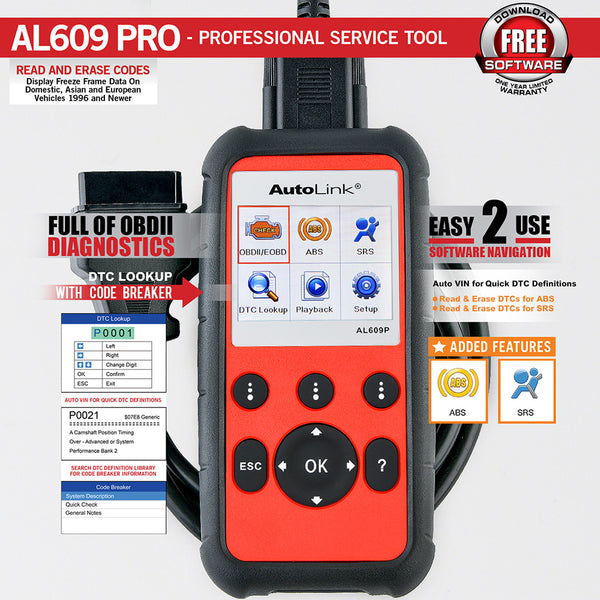 Autel AutoLink AL609P ABS SRS System Diagnostic Scanner