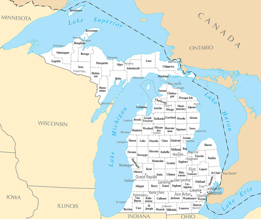 map-of-michigan-mi-county-map-with-selected-cities-and-towns
