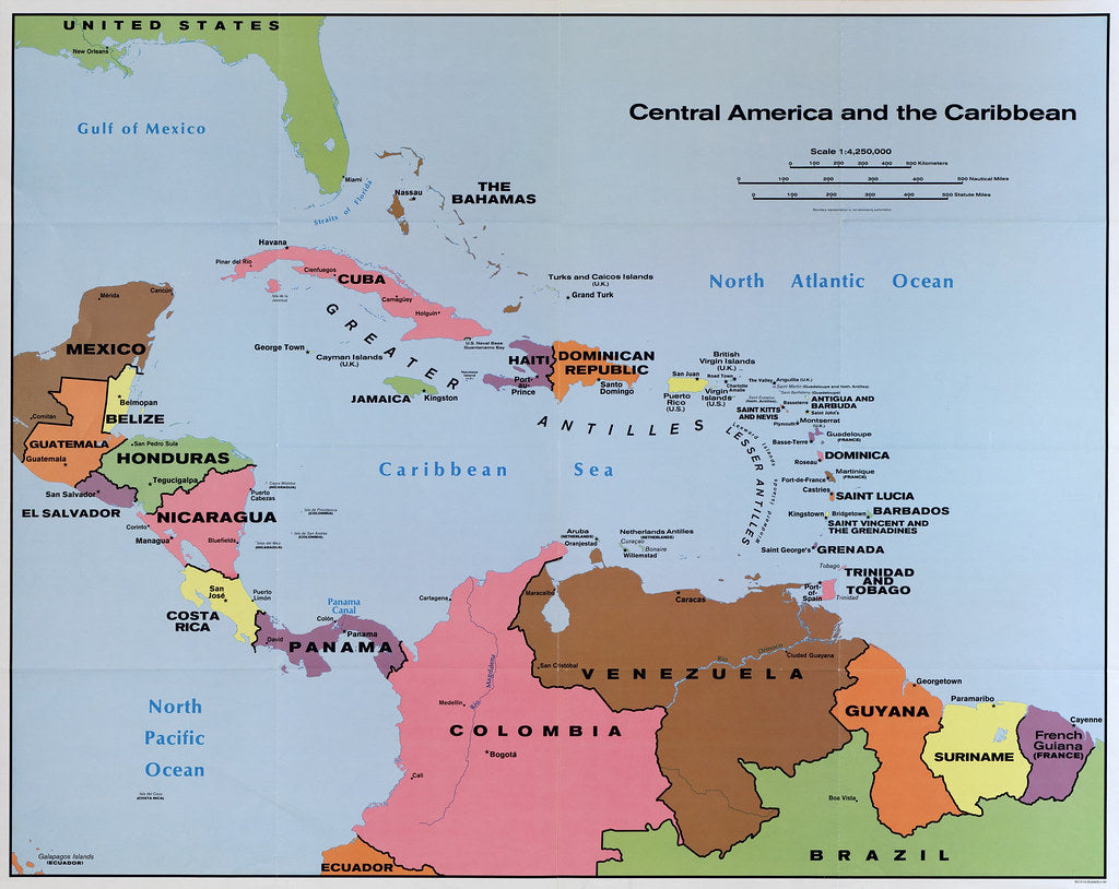 map-of-central-america-and-the-caribbean-wallmapsforsale