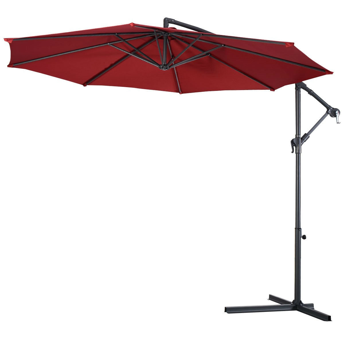 Burgundy 10 Ft Outdoor Steel Pole Tilt Crank Offset Patio Umbrella Swagpads