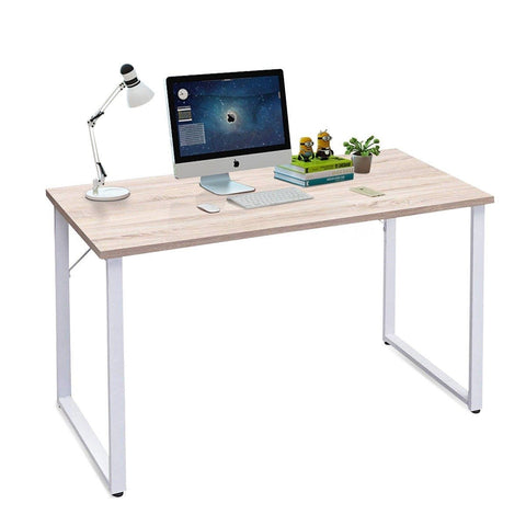 Modern White Metal Frame Laptop Computer Desk With Natural Wood