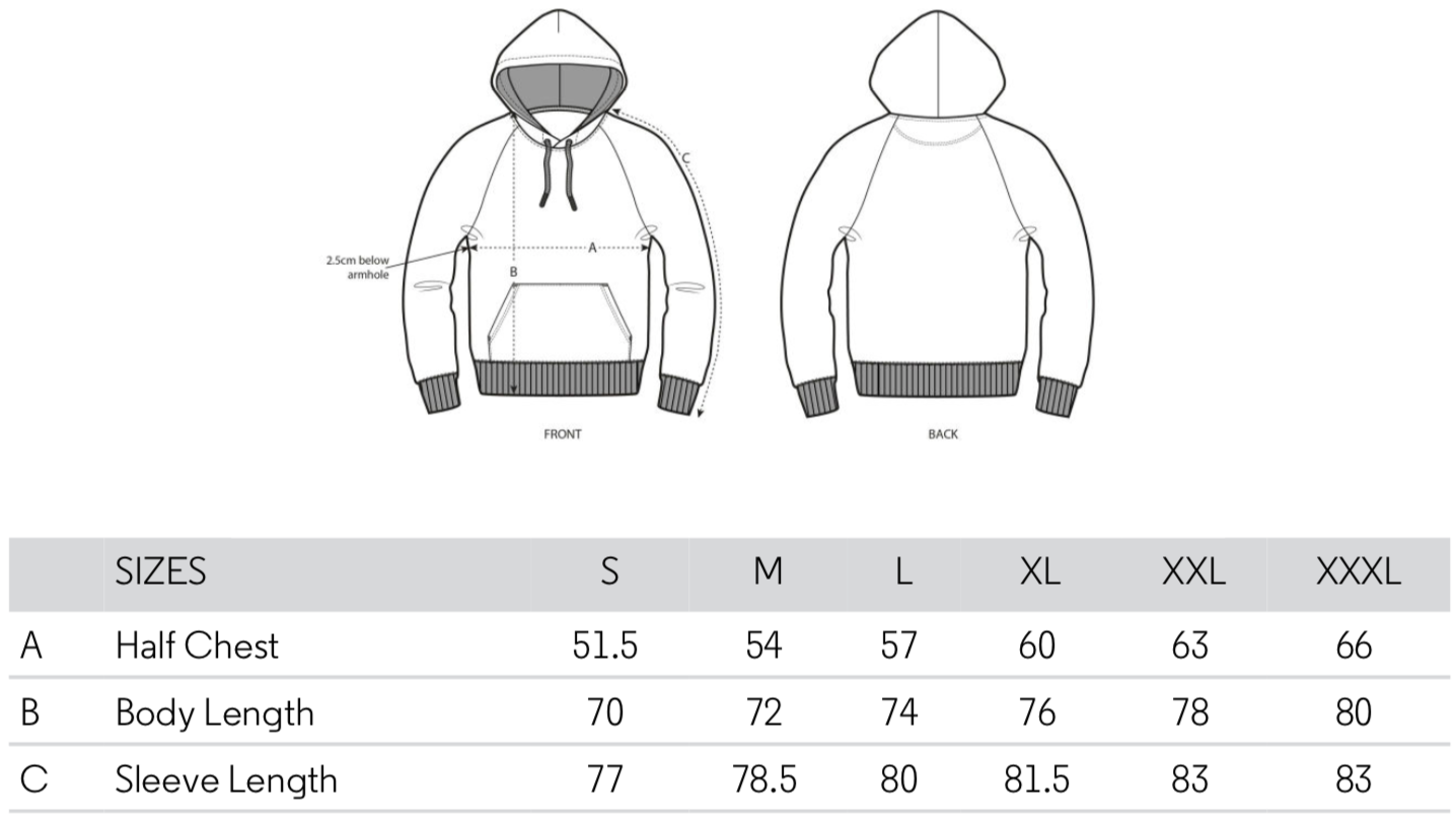 survivor hoodie size chart