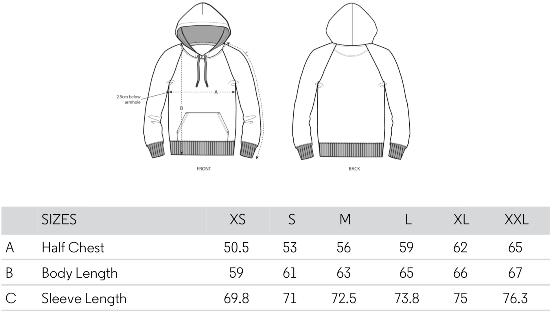 jousca hoodie size chart