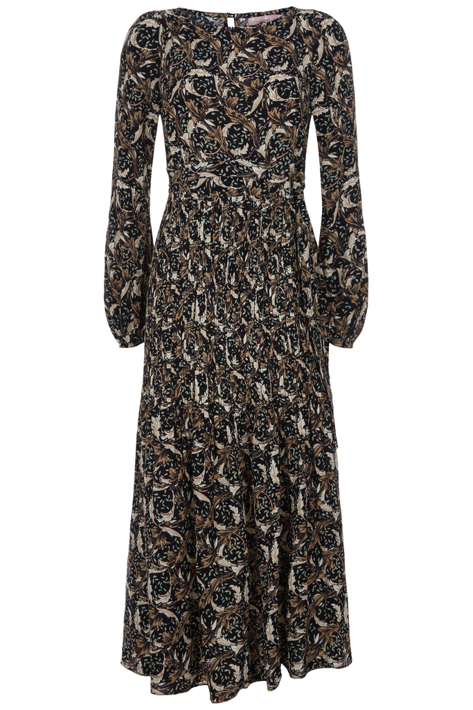 Fathom Printed Long Sleeve Maxi Dress in Black | Traffic People