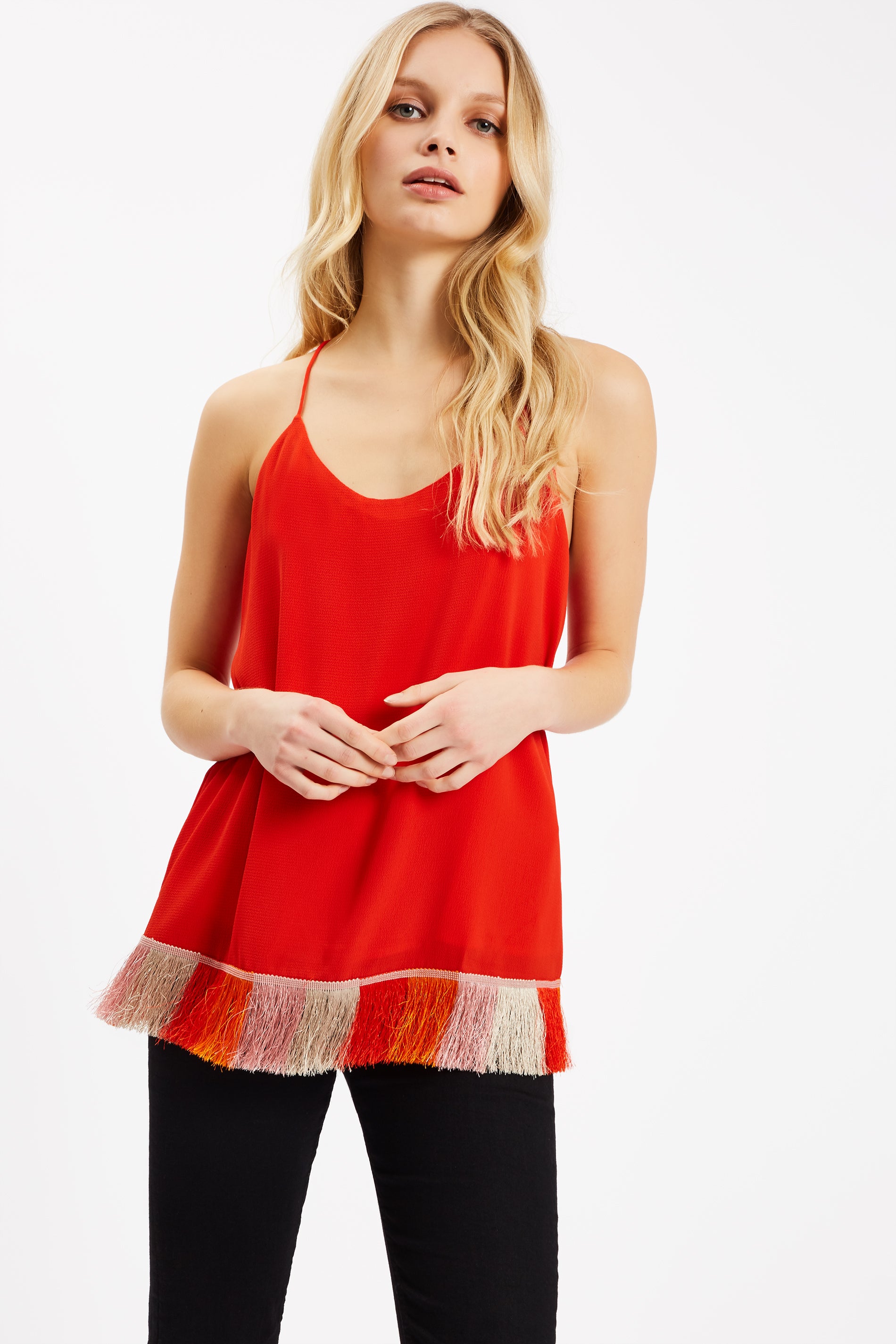 Edge of Reason Fringed Red Camisole