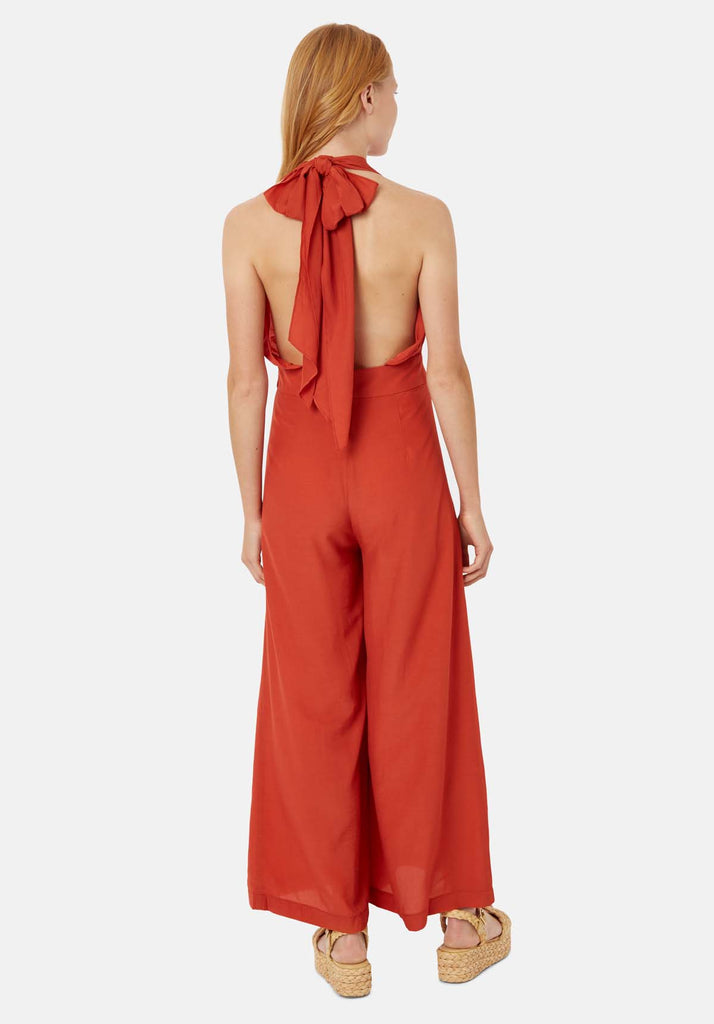 Traffic People Miami Halterneck Wide Leg  Jumpsuit in Red Side View Image