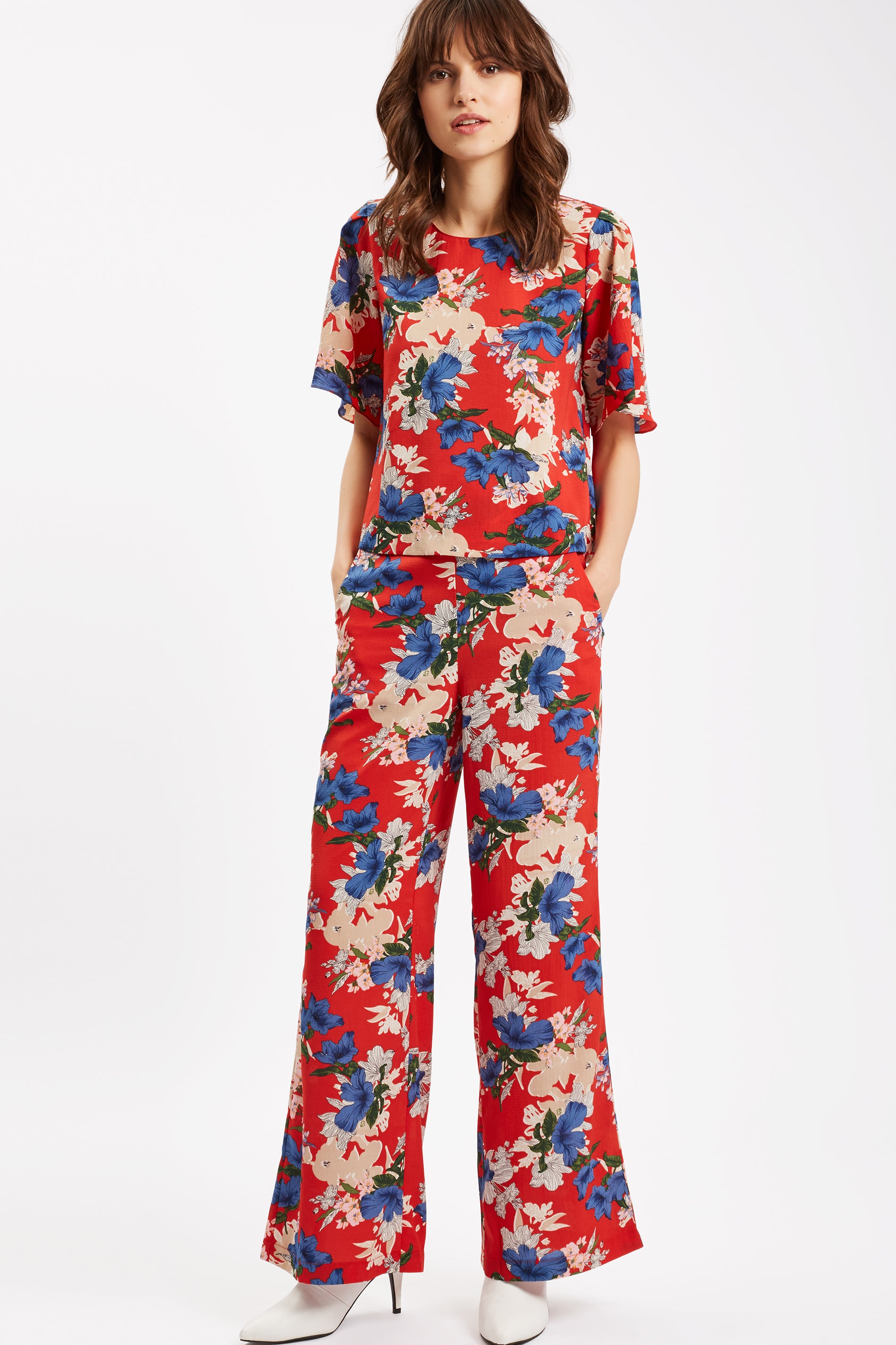 SING Floral Red Wide Leg Trousers