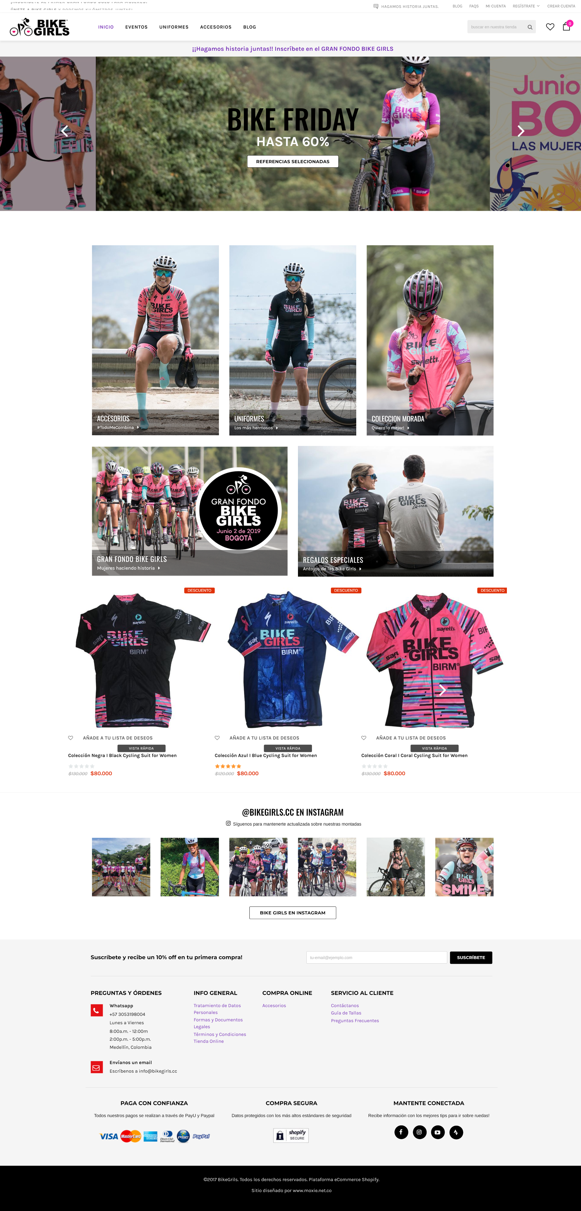 Montaje tienda virtual www.bikegirls.cc Colombia Shopify