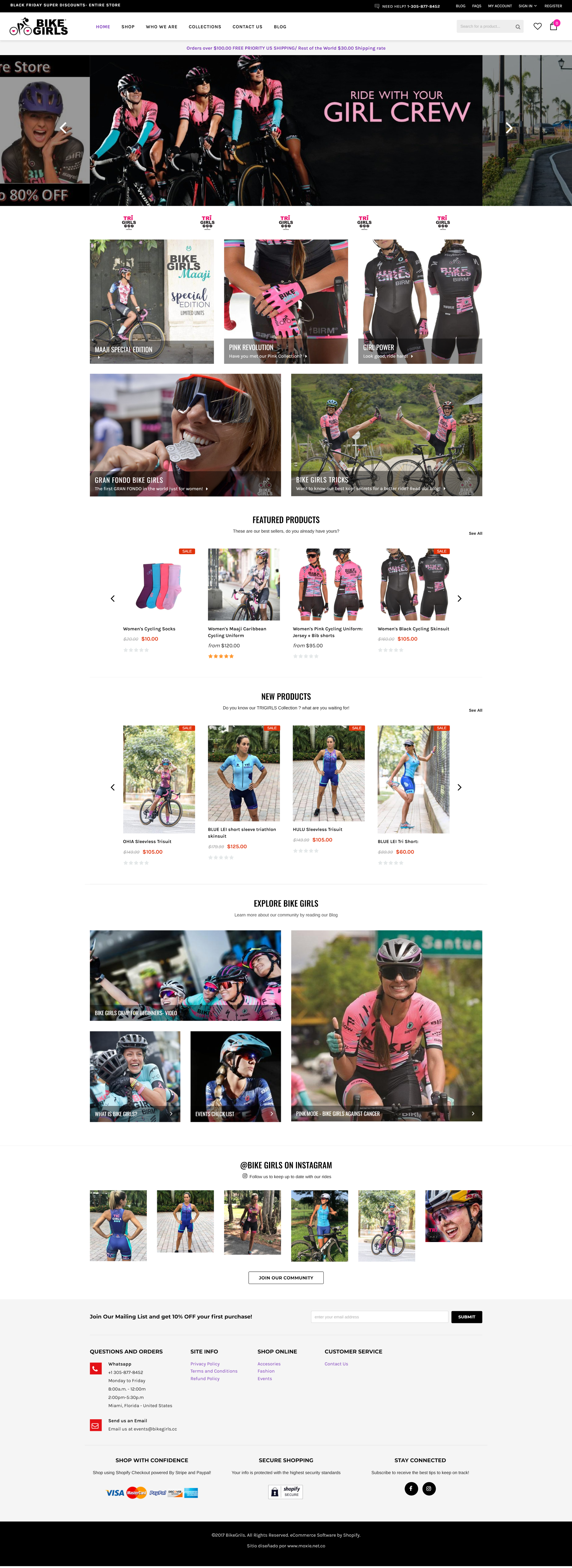 Montaje tienda virtual www.bikegirls.us USA Shopify