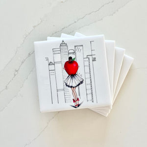 Big Apple Brunette Coaster - Melsy's Illustrations