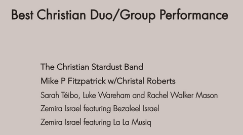 Best Christian Duo/Group Performamce Zemira Israel Homegrown Music Awards