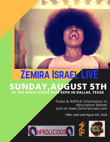 Zemira Israel Afrolicious Natural Hair Expo flyer