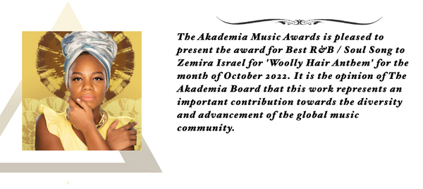 Zemira Israel is the October 2022 Best R&B/Soul Akademia Awards Winner