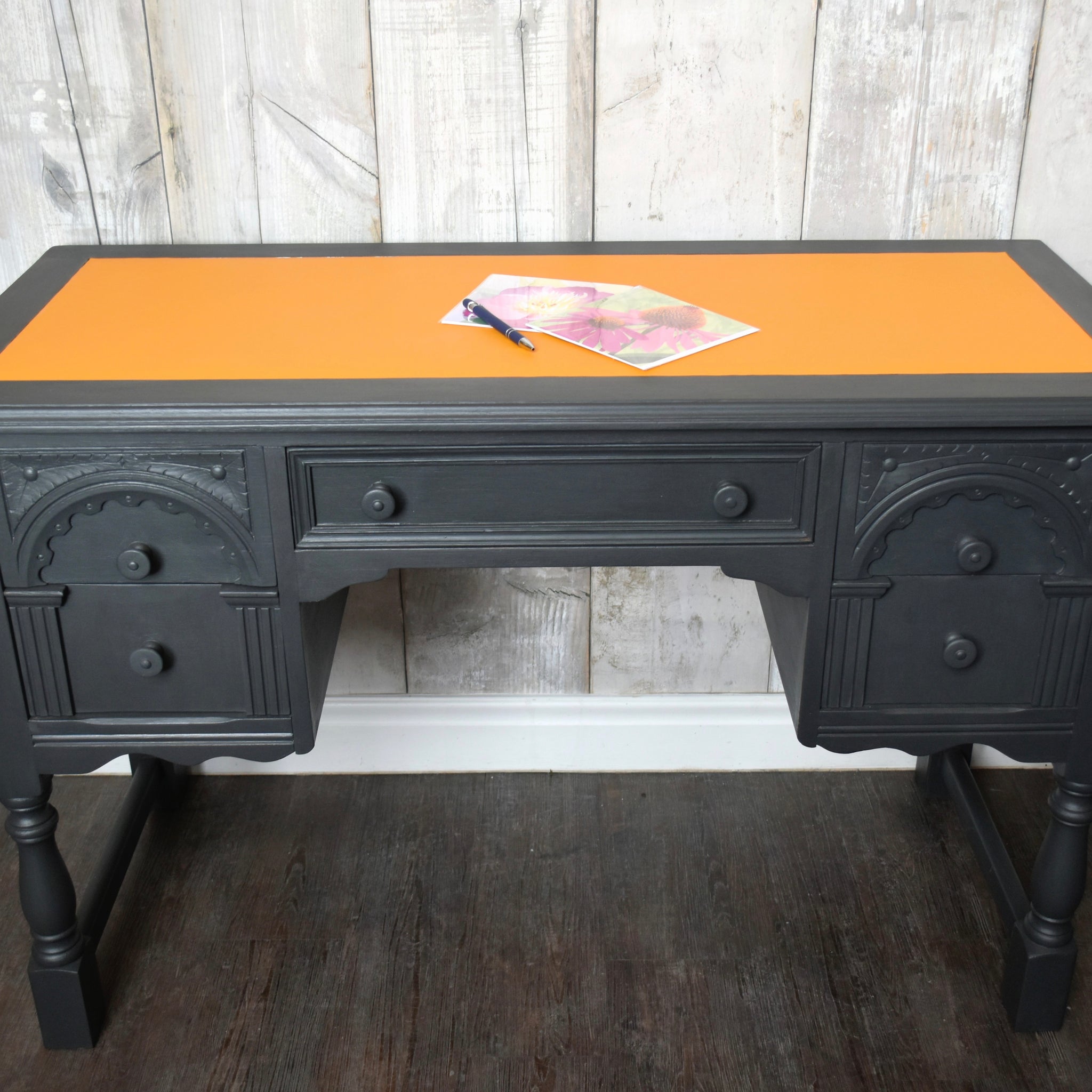 Graphite Oak Desk With Orange Leather Inlay My Vibrant Home