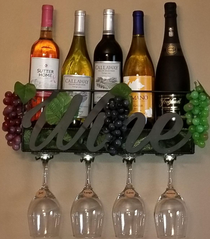 Wall Mounted Wine Rack Bottle Glass Holder With Cork Storage 6