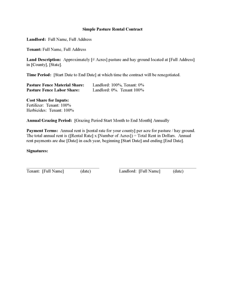 simple pasture rental contract one page farm fit living