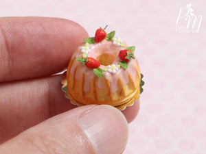 Pound Cake / Kouglof Decorated with Fresh Strawberries - Miniature Food for Dollhouse 12th scale