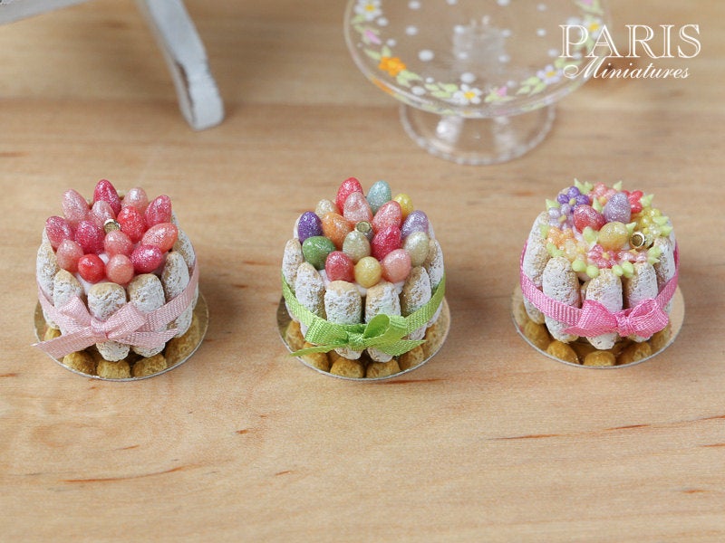Miniature Food ¬ Easter Charlotte Multi-Coloured Eggs and Green Ribbon ...