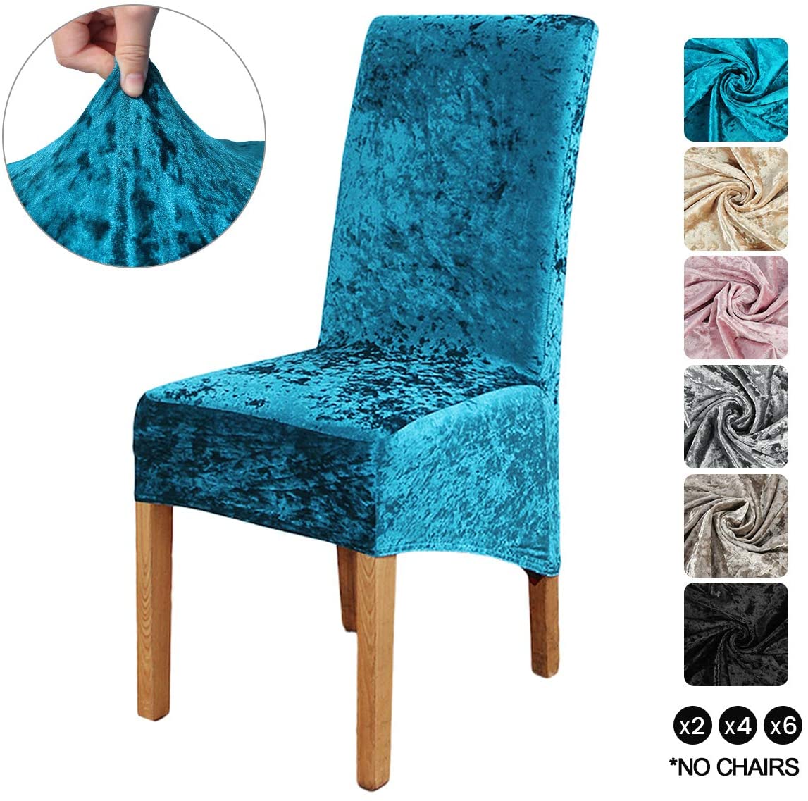 Blue Crushed Velvet Stretchable Elastic Dining Chair Covers for Dining