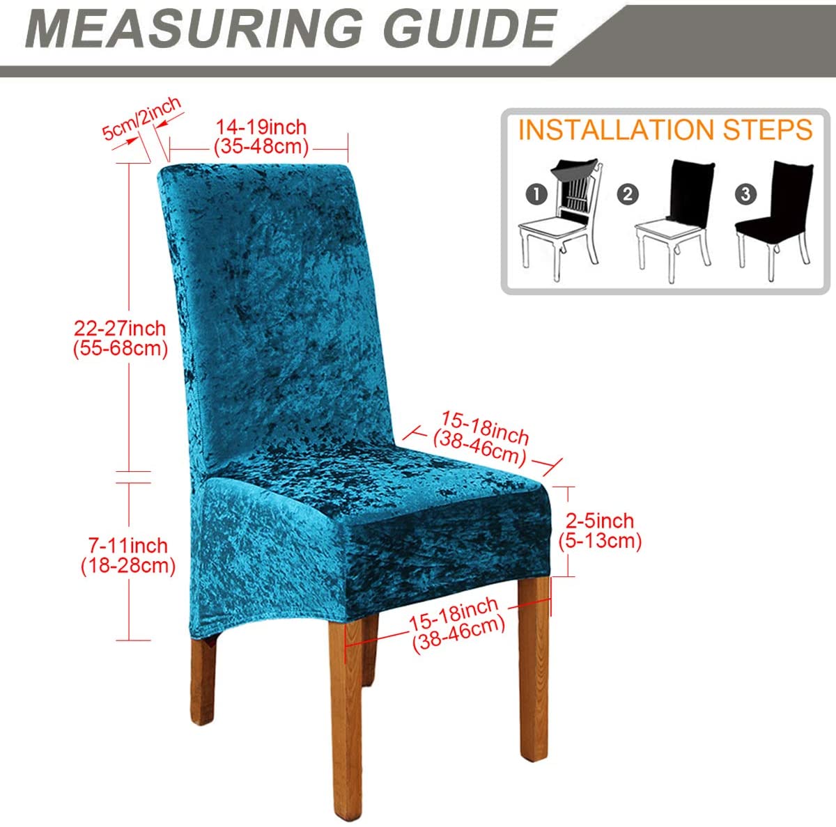 Blue Crushed Velvet Stretchable Elastic Dining Chair Covers for Dining