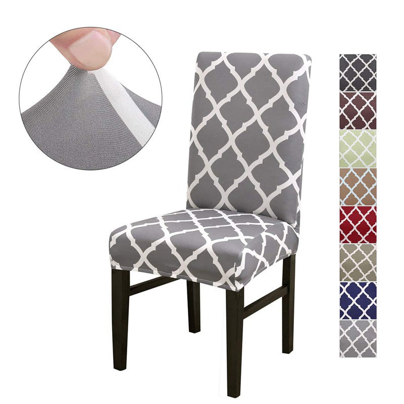 Grey Plaid Stretch Dining Chair Covers Elastic Chair Seat Protector fo