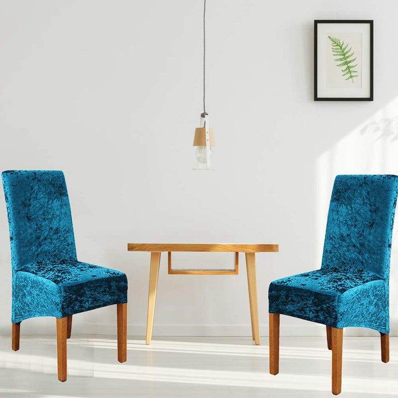 Blue Crushed Velvet Stretchable Elastic Dining Chair Covers for Dining