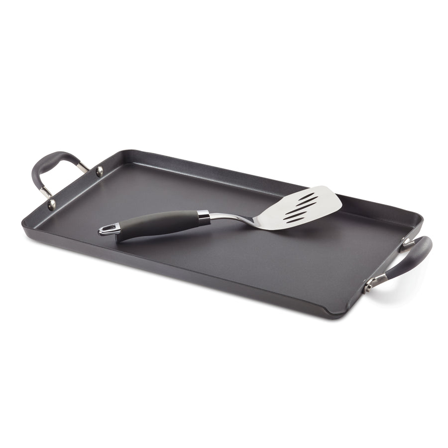Anolon Advanced Home Hard Anodized Nonstick Divided Grill and Griddle Pan, 12.5 inch, Bronze