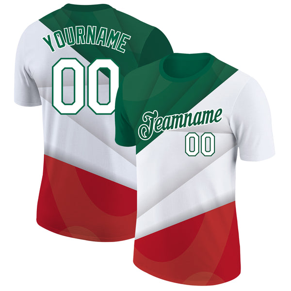 Custom White Red Kelly Green-Black 3D Mexican Flag Grunge Design