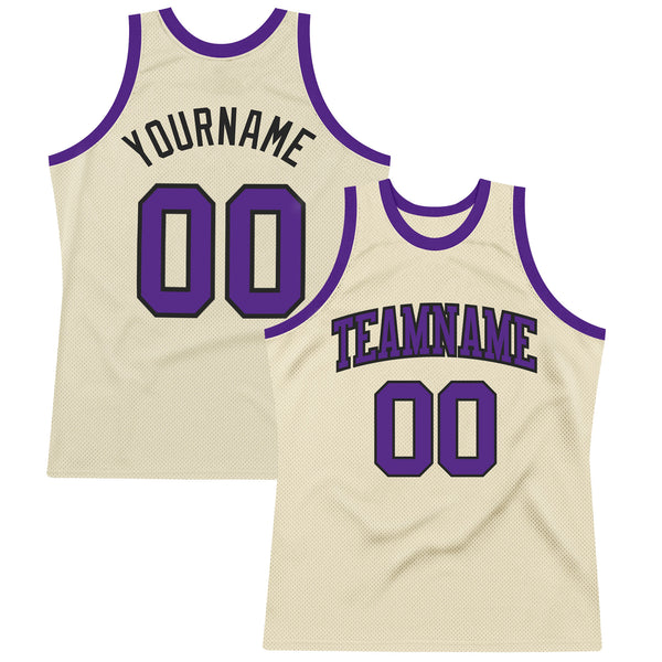 Custom Team Gold Basketball Authentic White Throwback Jersey Purple