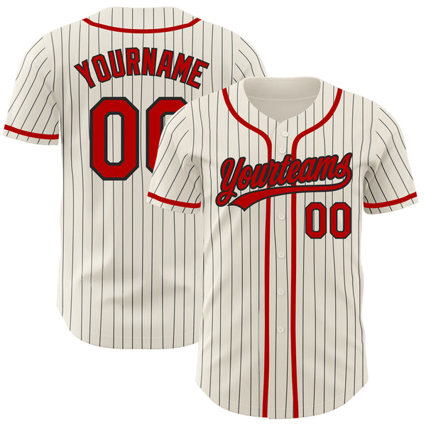 Custom Cream Black Pinstripe Red-Royal Authentic Baseball Jersey