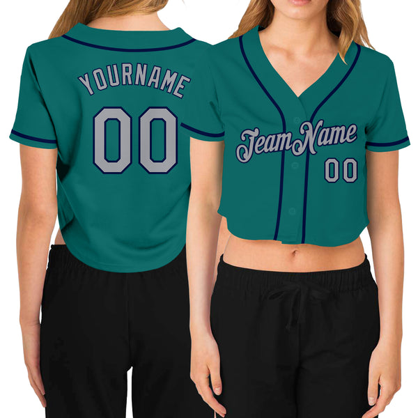 Custom Teal Gray-Navy Baseball Jersey