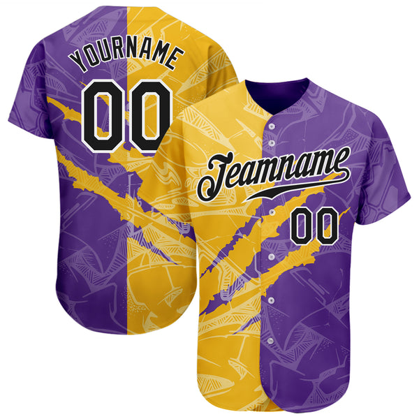 Custom Black Gold Pinstripe Purple-Gold Authentic Baseball Jersey