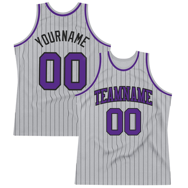 Custom Purple Black Pinstripe Black-Orange Authentic Basketball