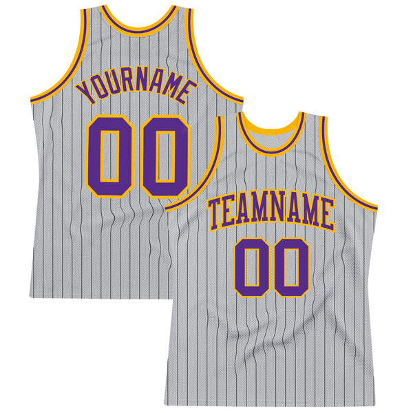 Custom Purple Black Pinstripe Black-Gold Authentic Throwback Basketball  Jersey Discount