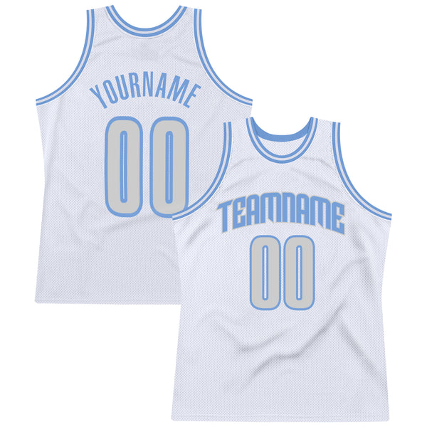 Custom Gray Navy-Light Blue Authentic Throwback Basketball Jersey