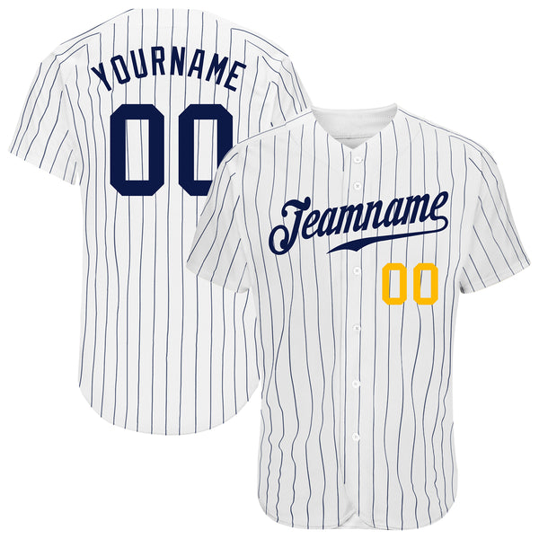 Custom Purple White Pinstripe Gold-White Authentic Baseball Jersey