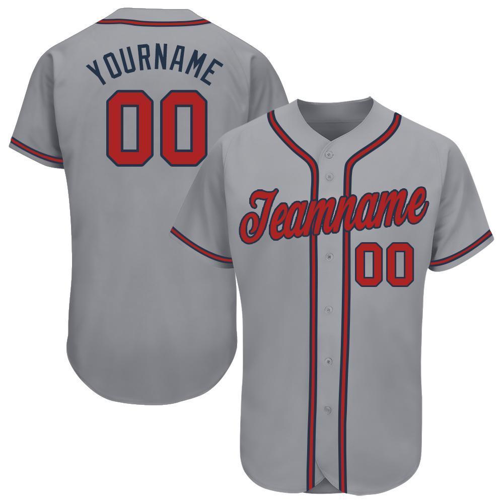 Custom Gray Red-Navy Baseball Jersey 