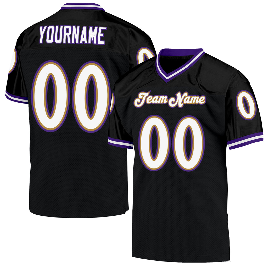 Custom Black White-Purple Mesh Authentic Throwback Football Jersey Sale ...