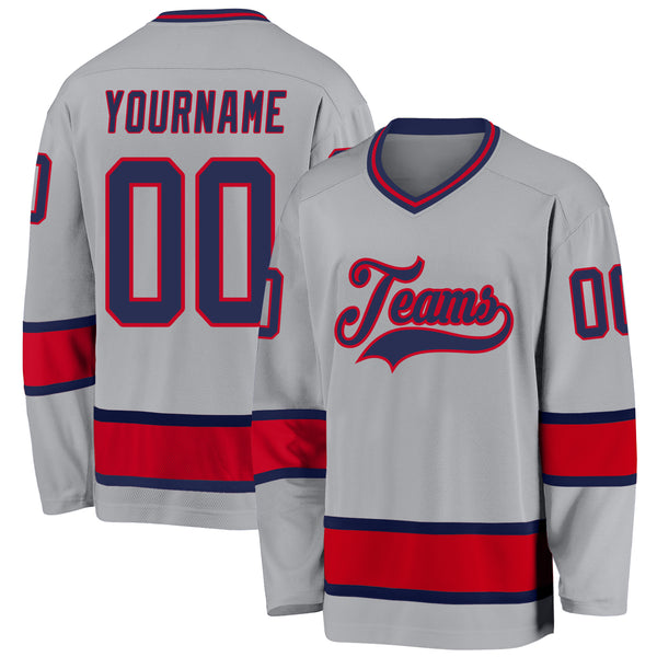 Custom Light Blue Red-Navy Hockey Jersey Discount