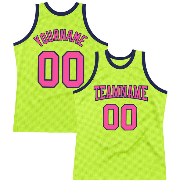 Custom Team White Baseball Authentic Navy Jersey Neon Green