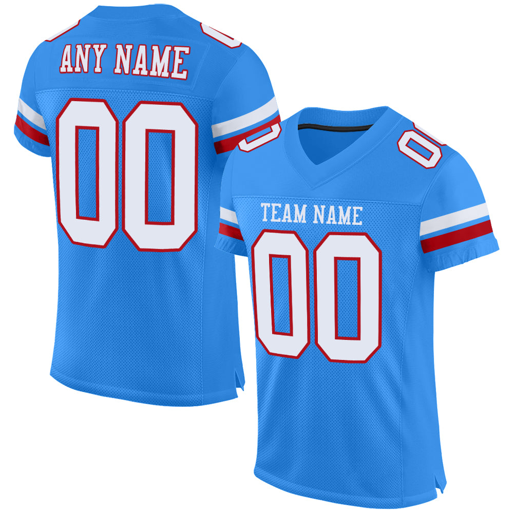 red and blue football jersey