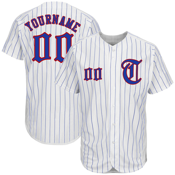 Custom White Royal Pinstripe Royal-Light Blue Authentic Raglan Sleeves  Baseball Jersey