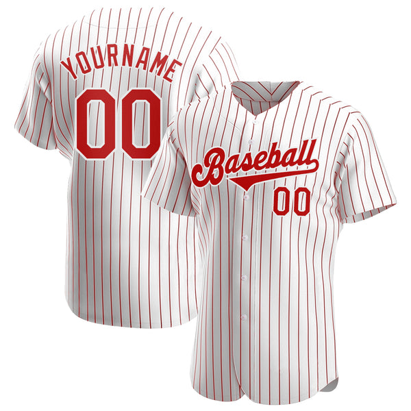 Custom Black Red Pinstripe Red-White Authentic Baseball Jersey