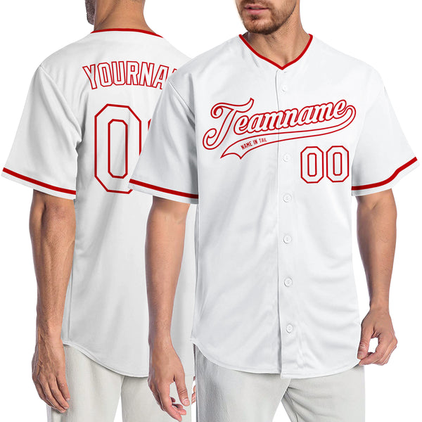 Custom White Red Pinstripe Red-Black Authentic Baseball Jersey